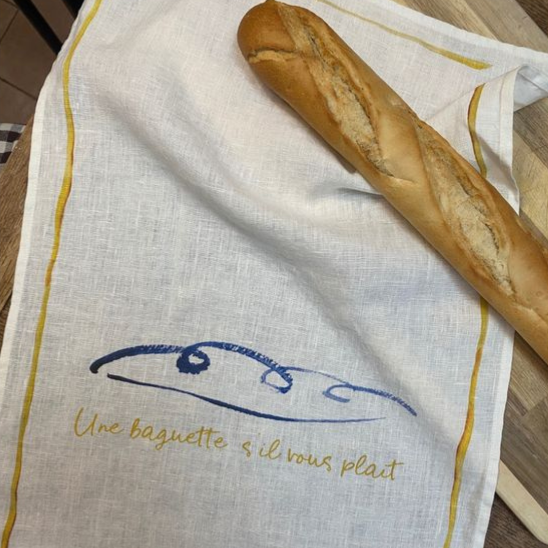 Une baguette s'il vous plait - Illustrated Linen Tea towel