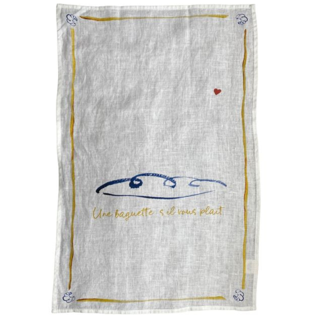 Une baguette s'il vous plait - Illustrated Linen Tea towel