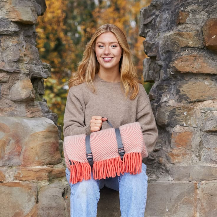 Polo Picnic Wool Rug - Herringbone Flamingo & Pearl
