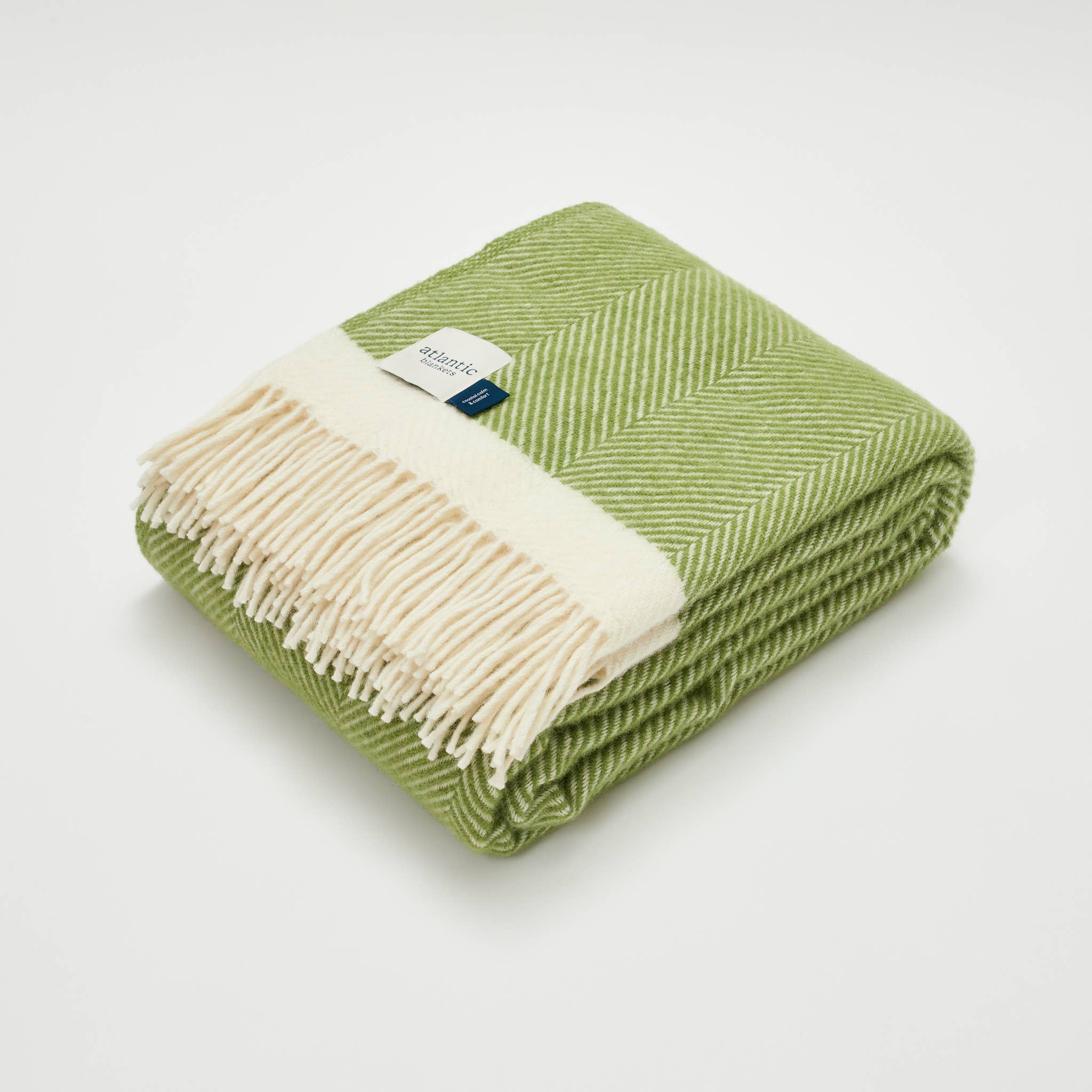 Kelp Green Herringbone Wool Blanket - King Size