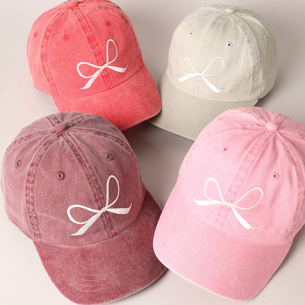 PRE ORDER Embroidered Bow Baseball Cap - Khaki