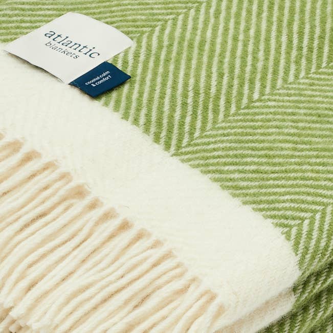 Kelp Green Herringbone Wool Blanket - King Size