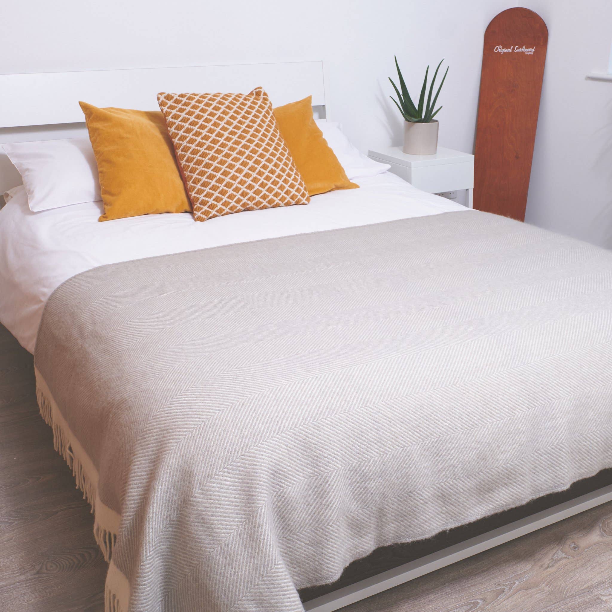 Harbour Grey Herringbone Wool Blanket - King Size