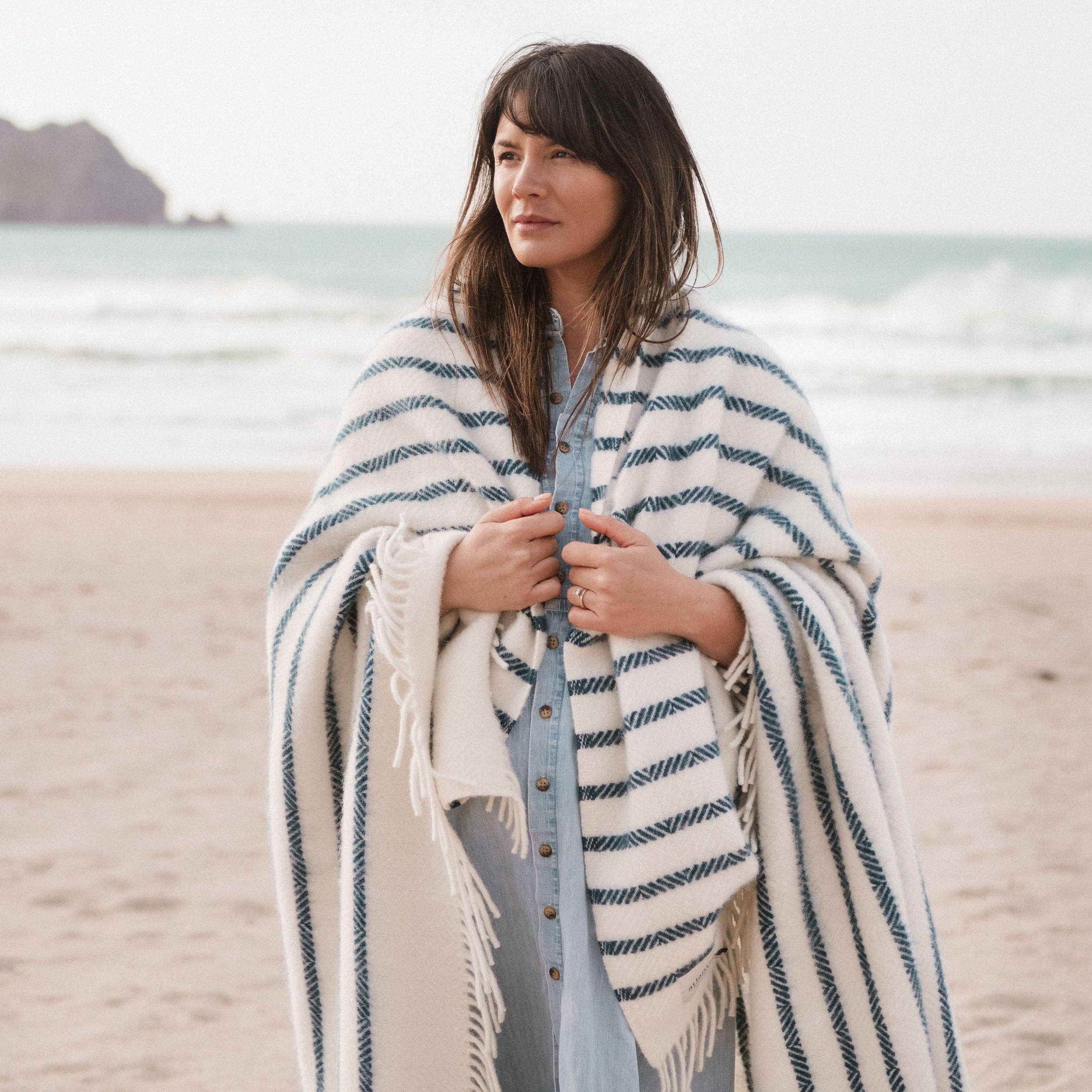 Sailor Blue Stripe Wool Blanket - King Size