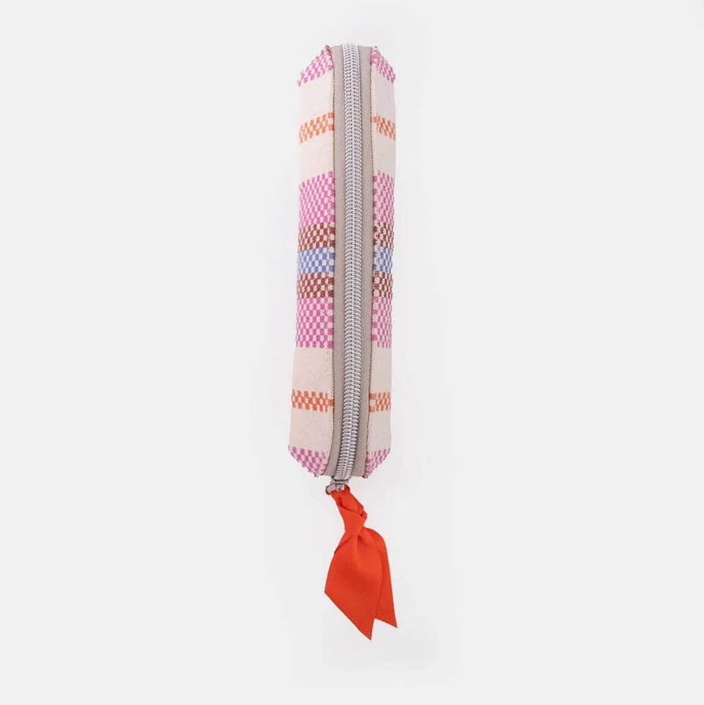 Checkerboard Stripe Printed Canvas Pencil Case