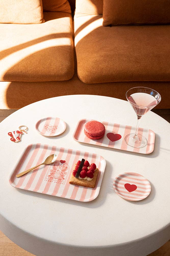Pink Stripes Heart Tray