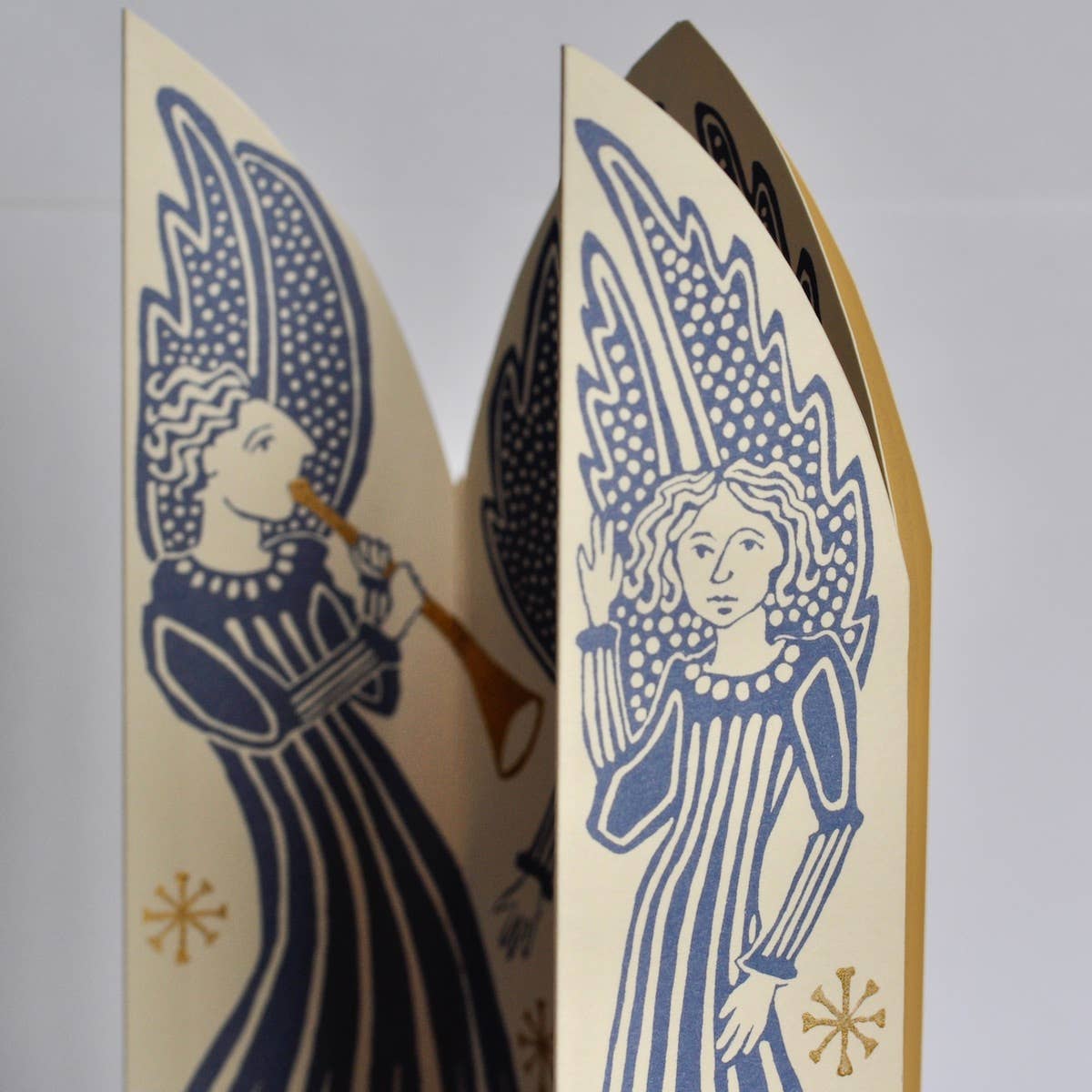 Cambridge Imprint Choir of Angels triptych Christmas card with gold foil, view 5