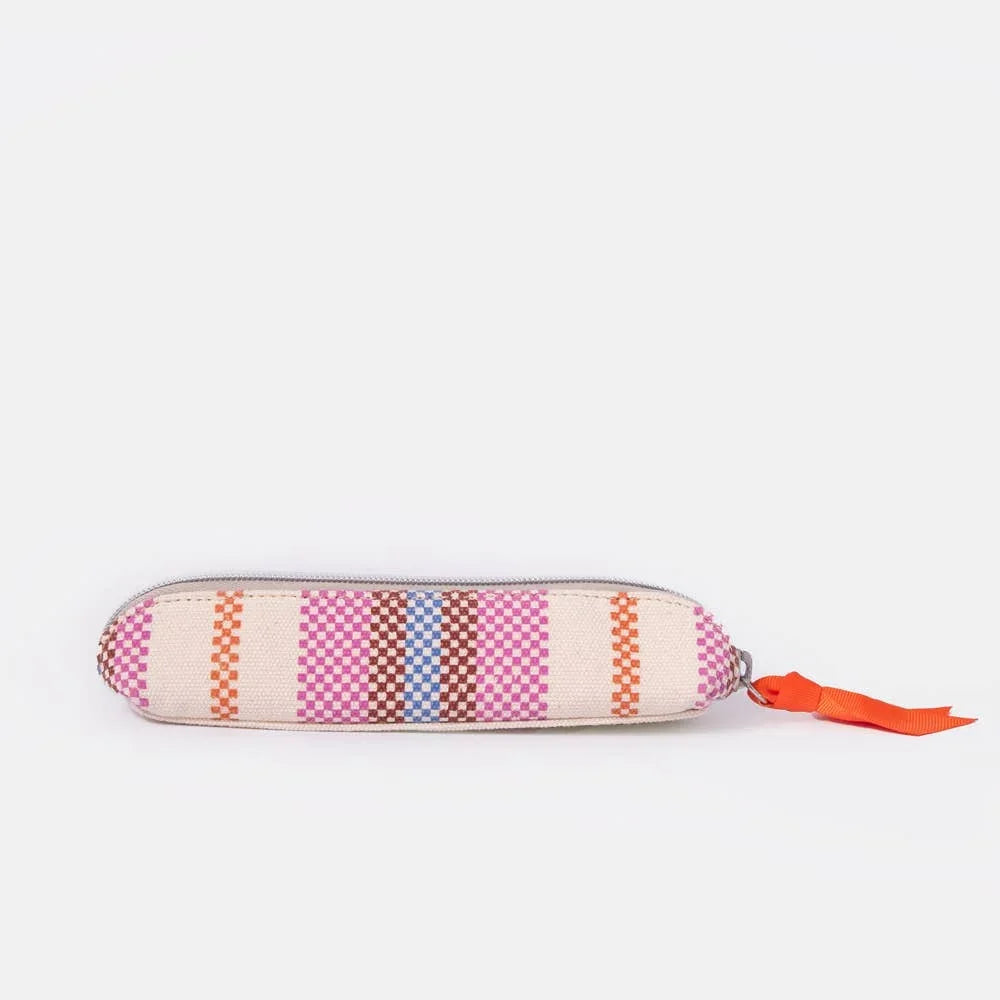 Checkerboard Stripe Printed Canvas Pencil Case