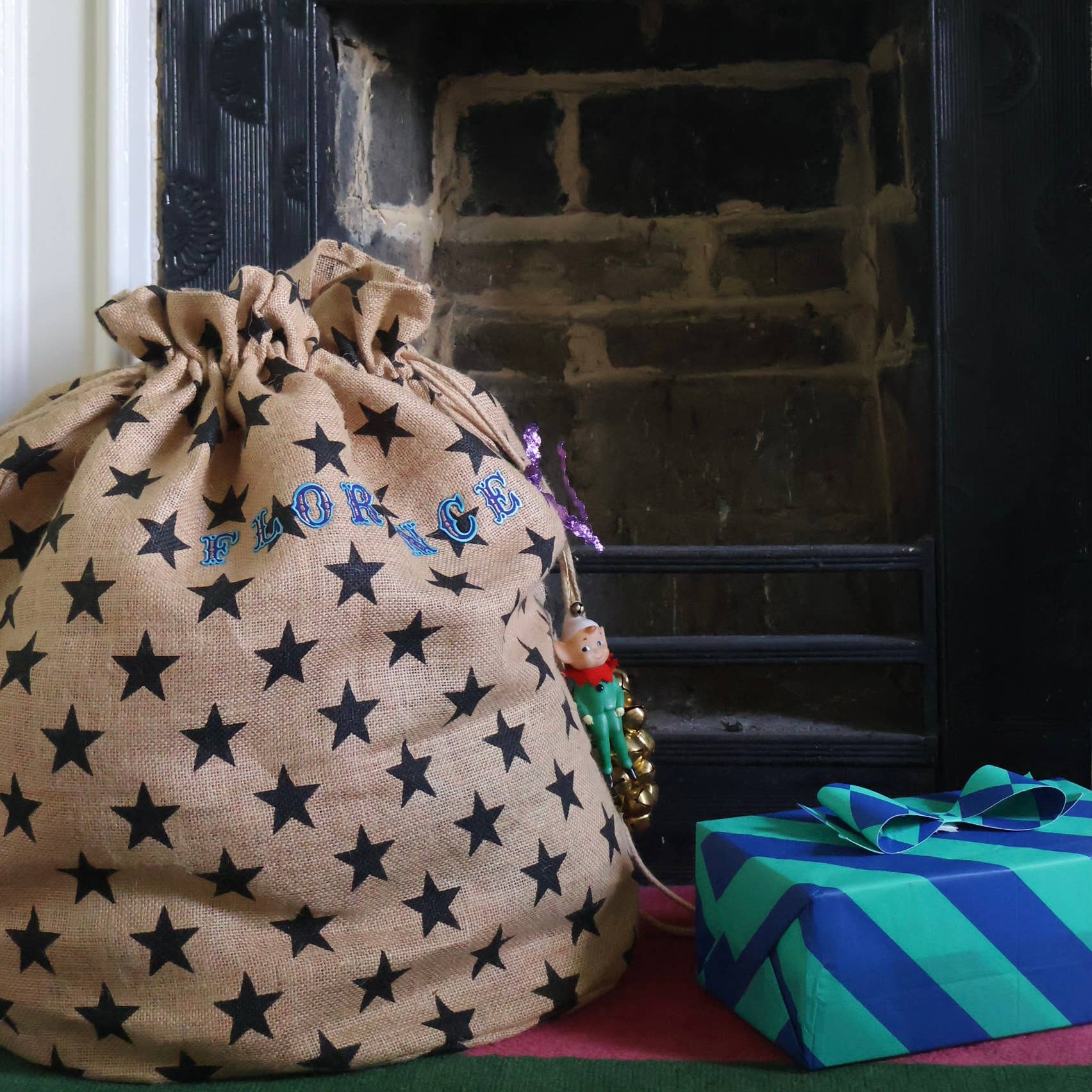 Monochrome Christmas Star Sack