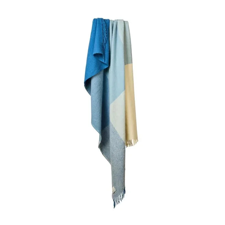 Paddock Check Blue Jay Pure Wool Blanket