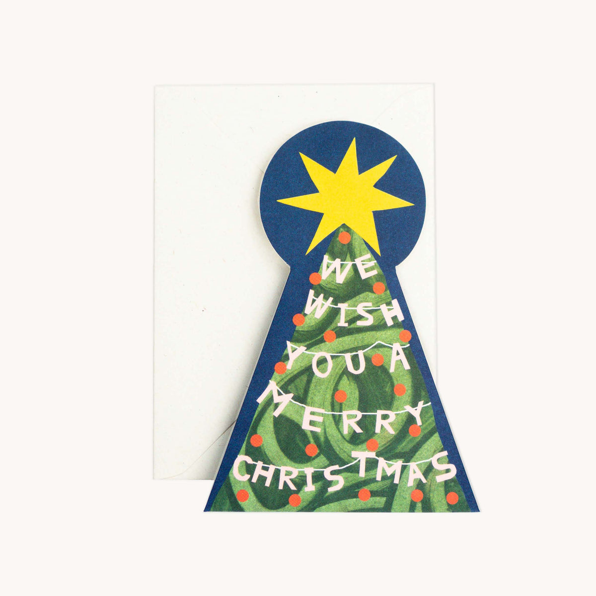 Hadley star topped Christmas tree card standing with sides folded out