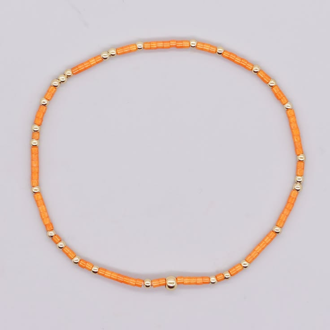 Dainty Seed Bead Bracelet - Orange