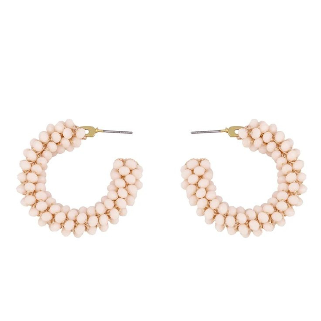 Beaded Hoops - Nude