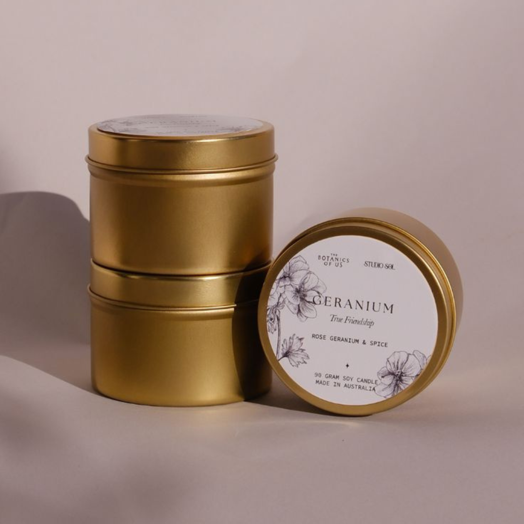 Geranium Candle Travel Tin | Rose Geranium + Spice