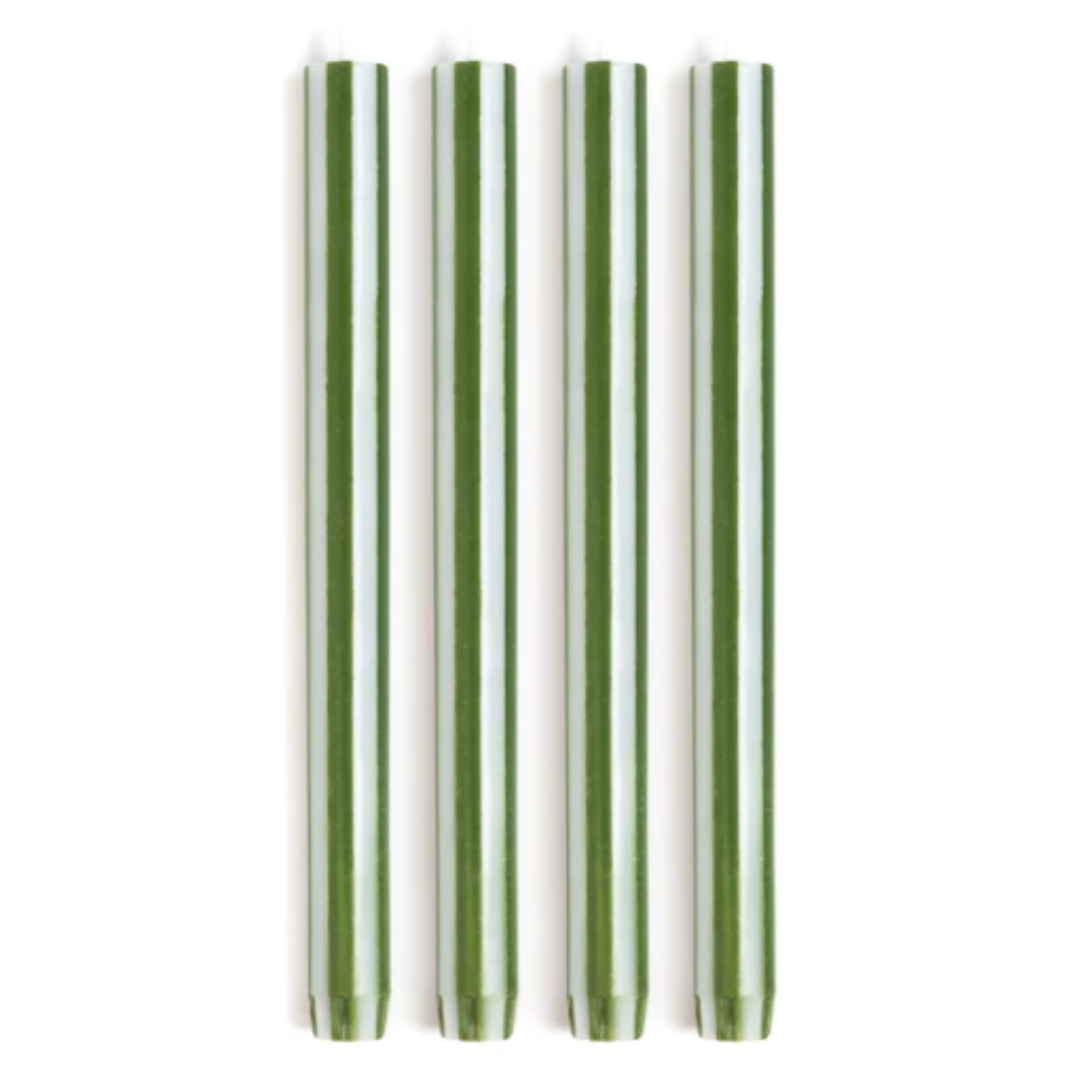 Stripe Taper Candles Set of 4 - Moss Green/White