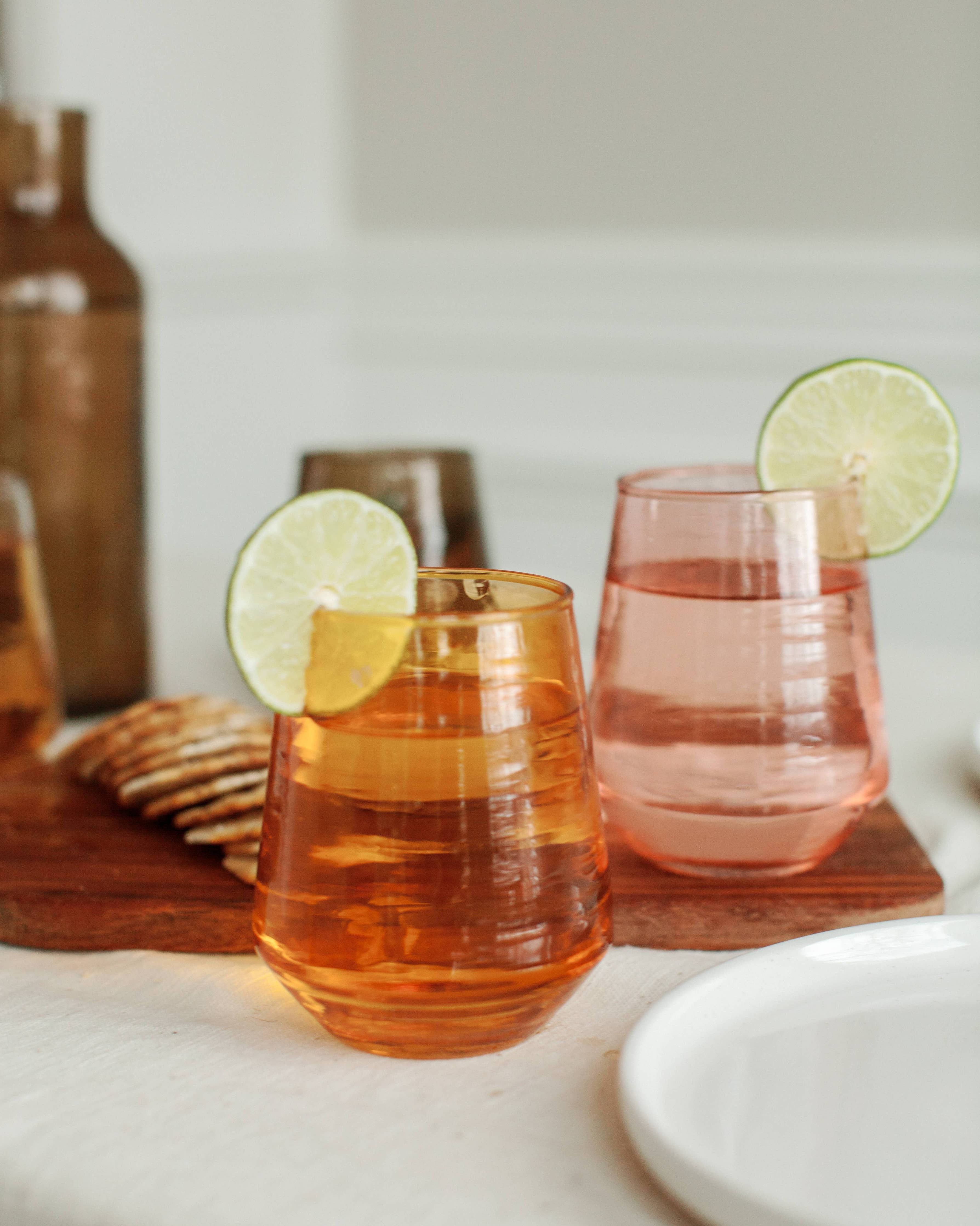 Set of 2 Handblown Hammered Glass Tumbler - Clear