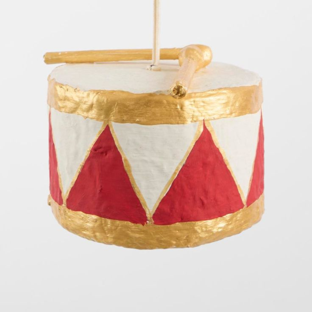 PRE-ORDER Cotton Mache Drum Christmas Decoration
