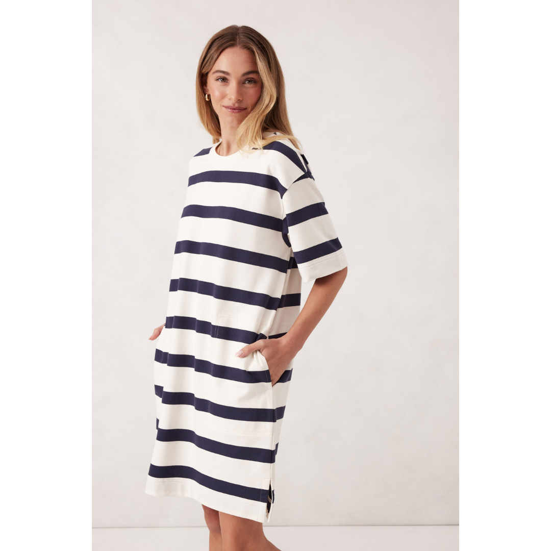 Mini Terry Dress - Navy and White Stripe