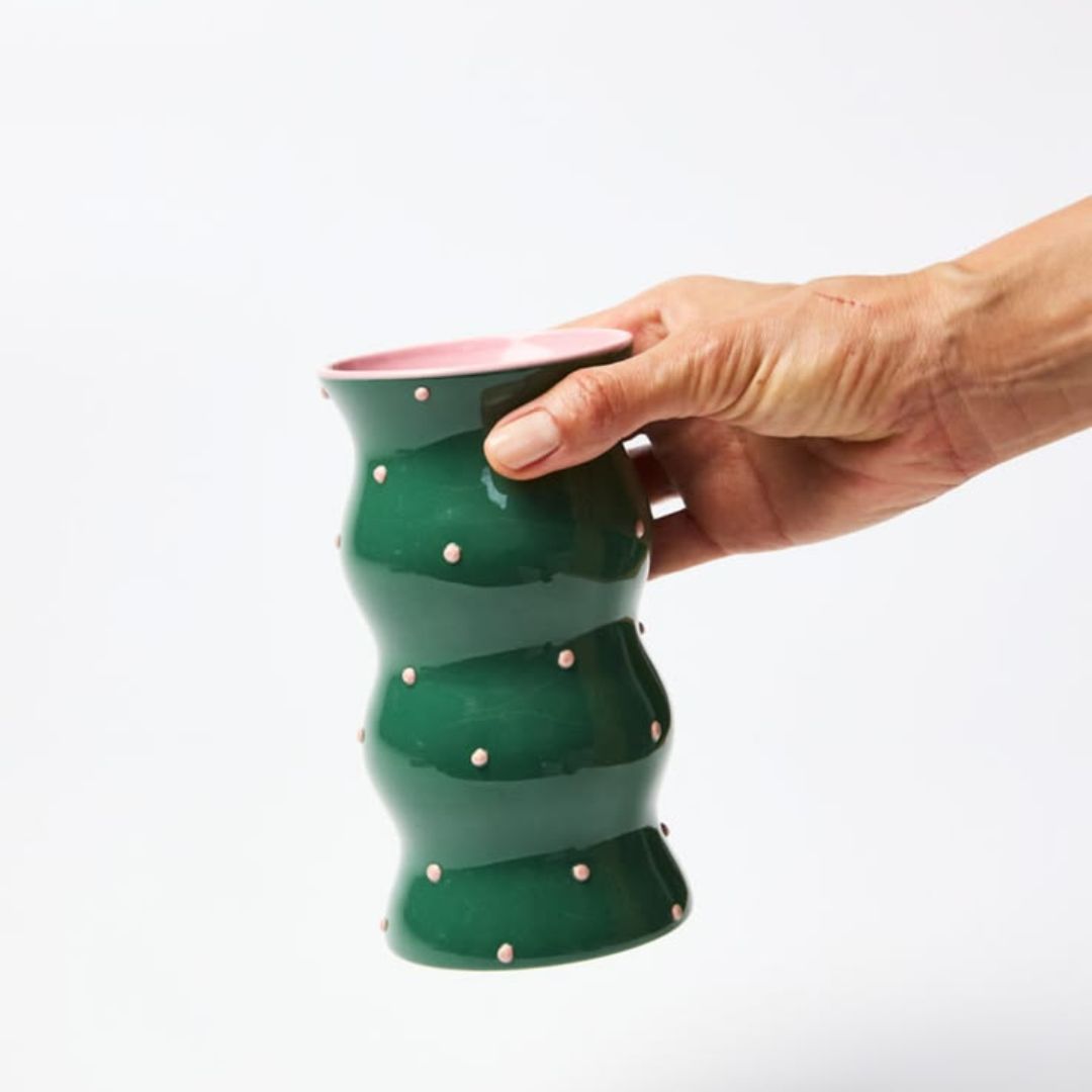 PALMA VASE GREEN PINK DOTTY