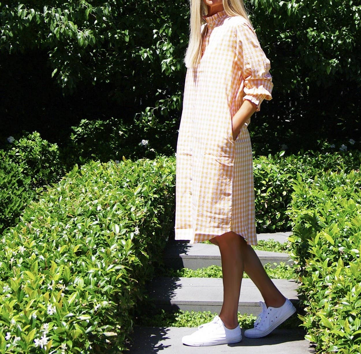 Gracie Cotton Gingham Shirt Dress - Mandarin