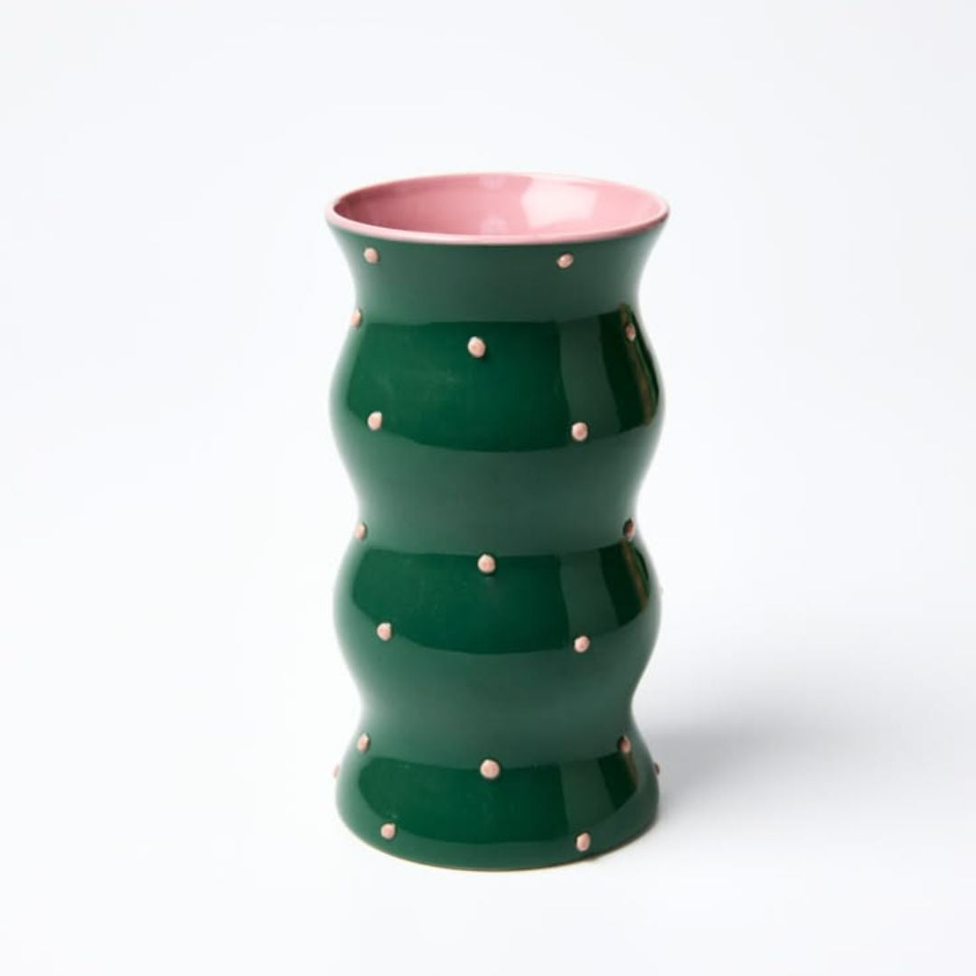 PALMA VASE GREEN PINK DOTTY