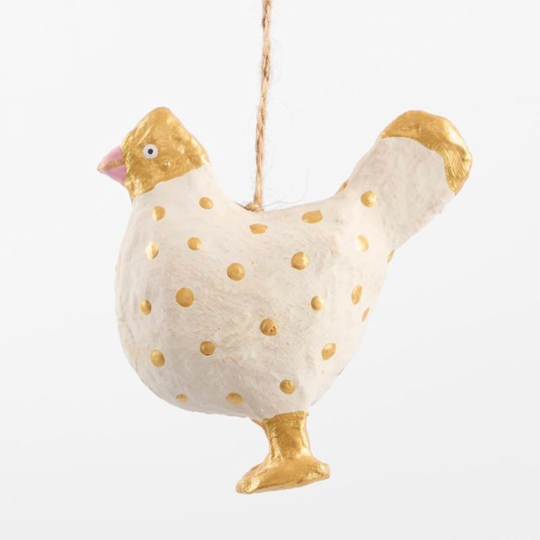 PRE-ORDER - Mache Gold Spotty Chicken Tree Decoration