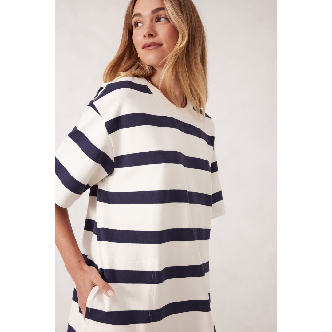 Mini Terry Dress - Navy and White Stripe