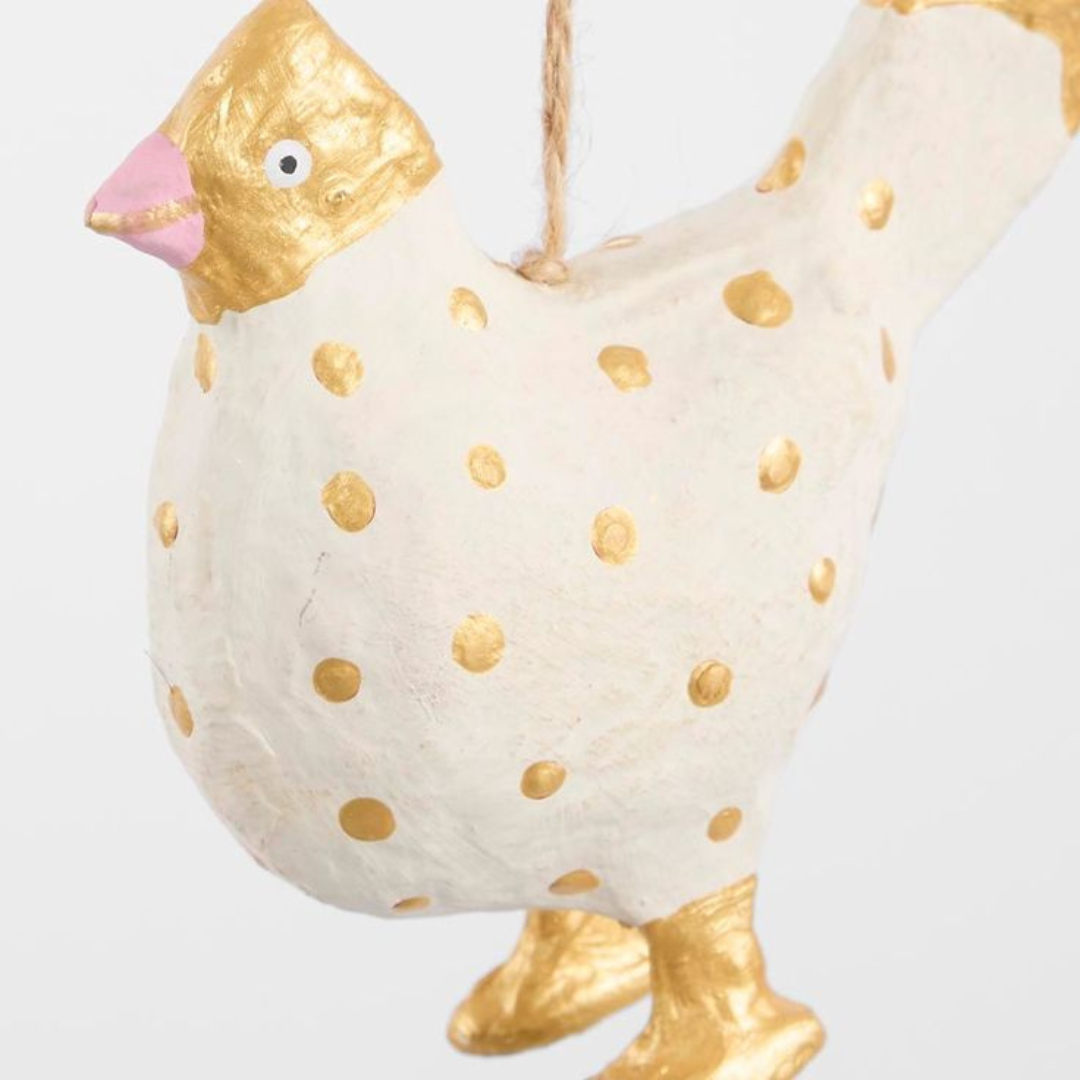 PRE-ORDER - Mache Gold Spotty Chicken Tree Decoration