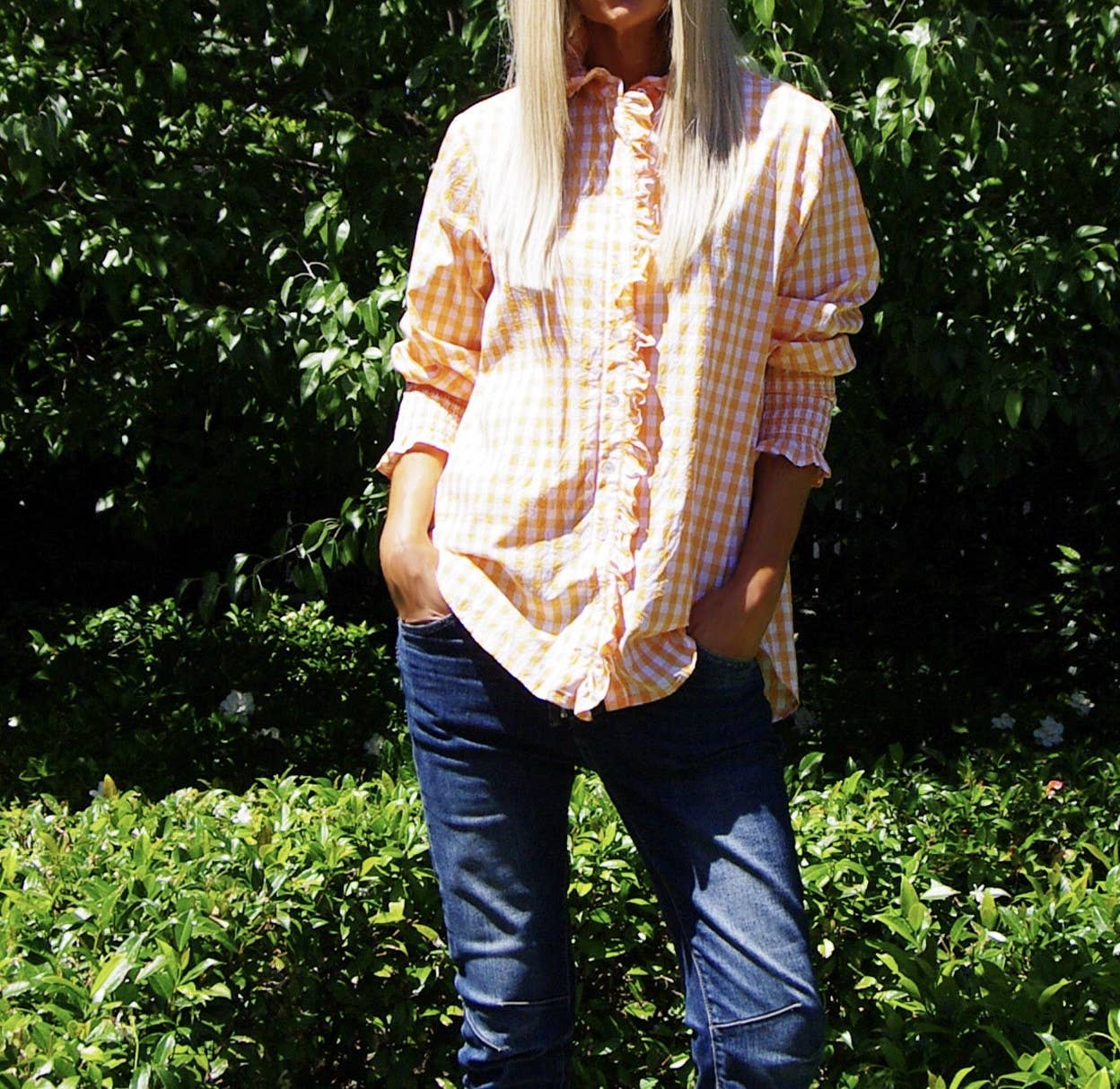 Poppy Cotton Gingham Shirt - Mandarin