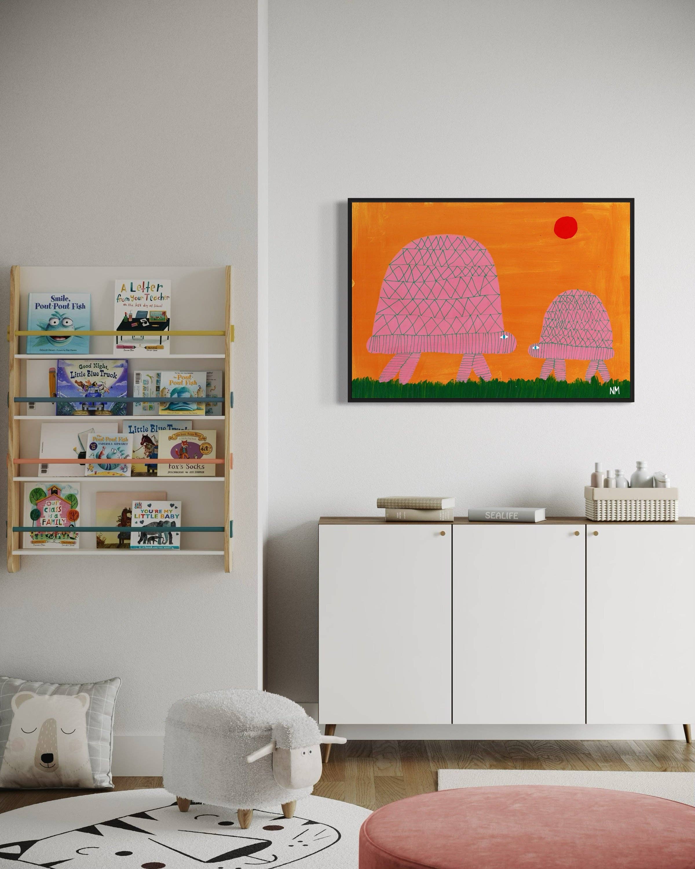 Pink tortoises in the red sun BY NANCY MCKIE - UNFRAMED