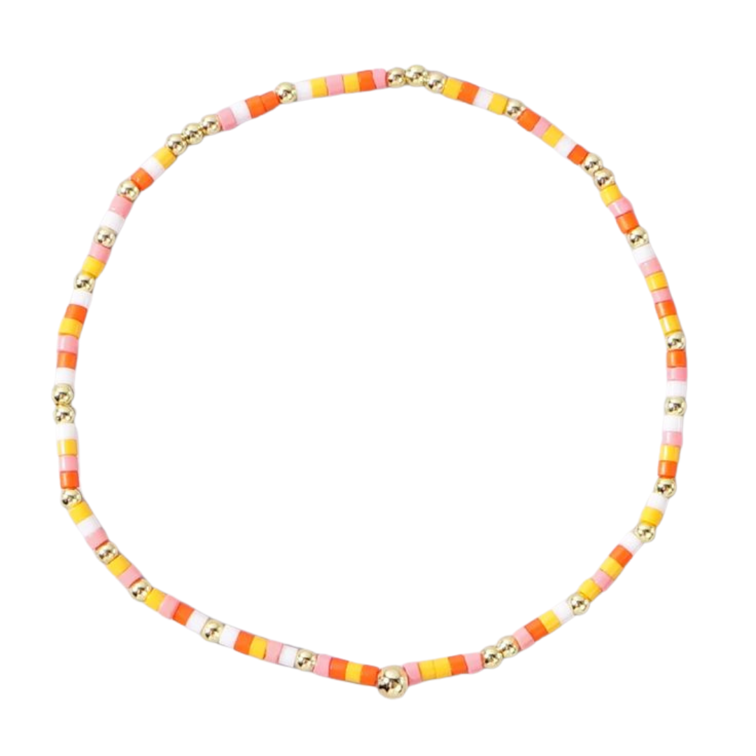 Dainty Seed Bead Bracelet - Orange Multi
