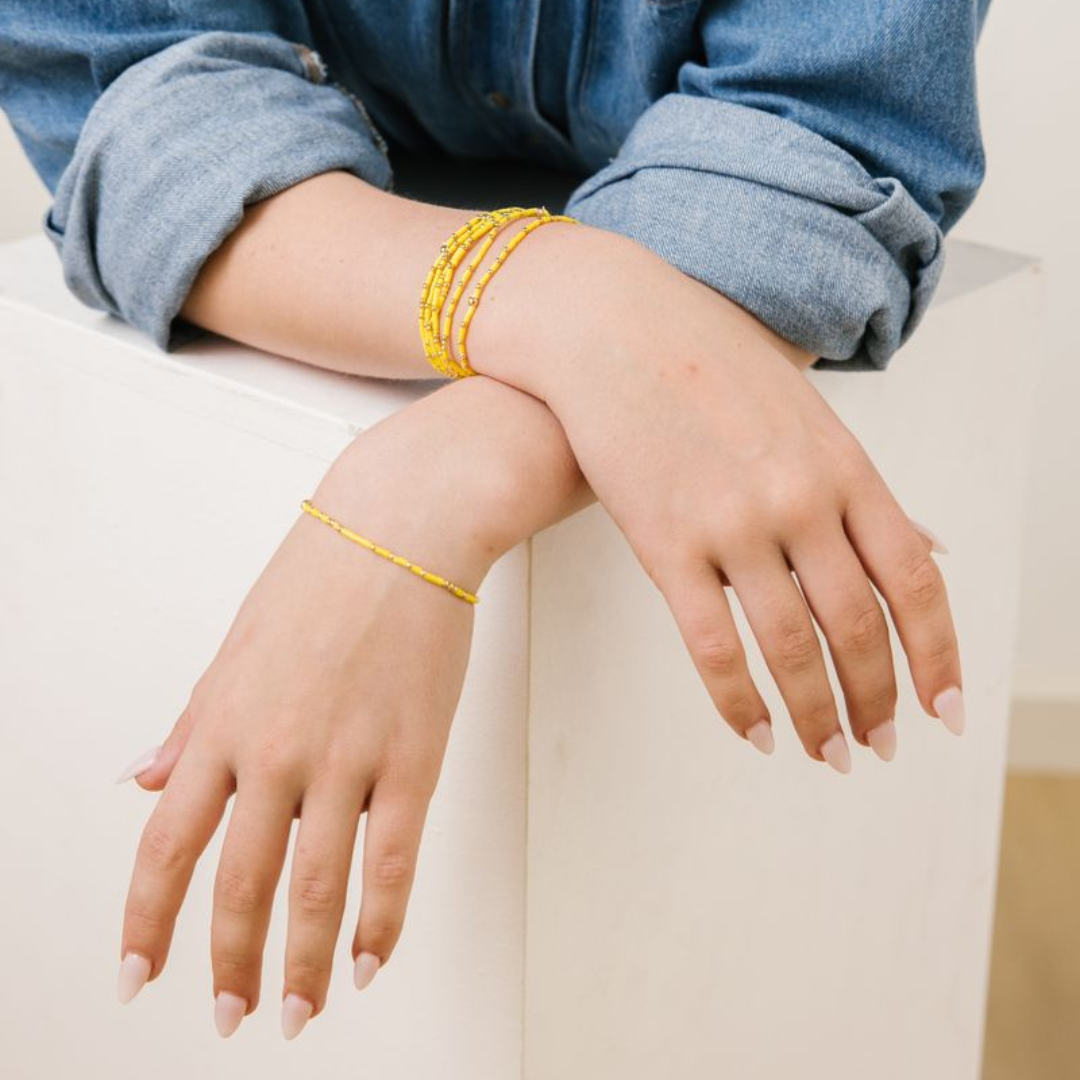 Dainty Seed Bead Bracelet - Yellow