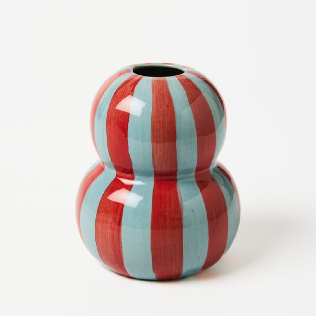 Fonda Burgundy Pale Blue Stripe Vase