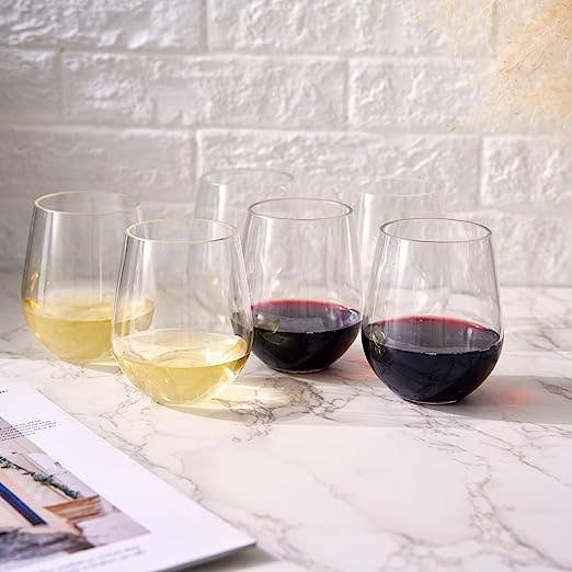 Unbreakable Stemless Wine Glasses Set of 6