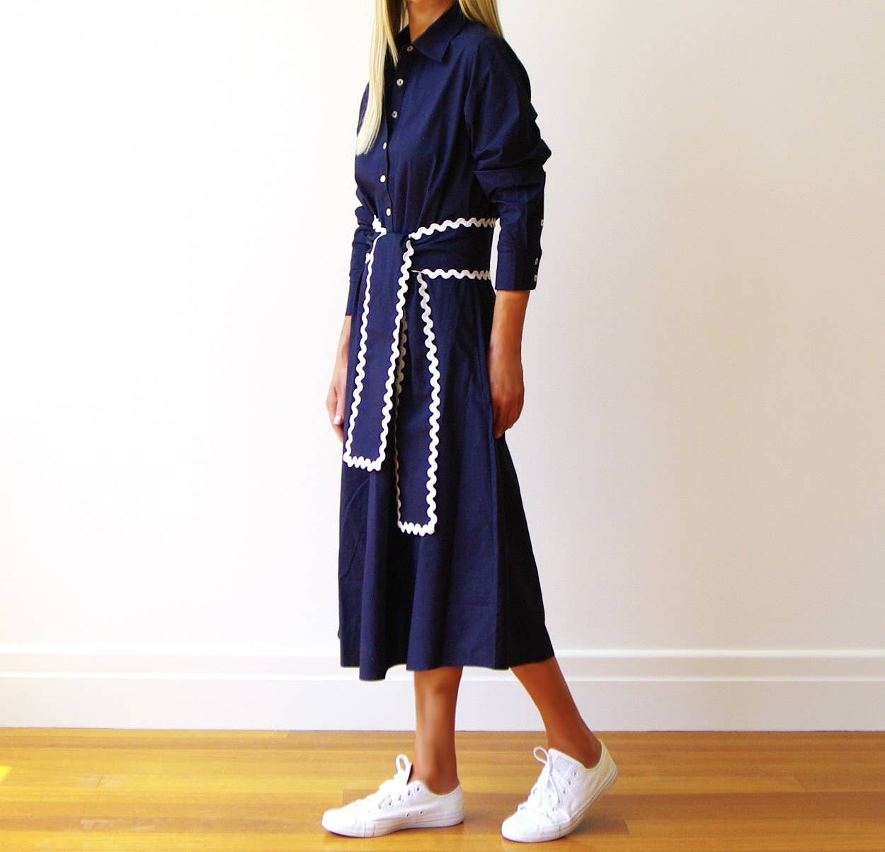 Lillie Navy Blue Cotton Poplin Shirt Dress