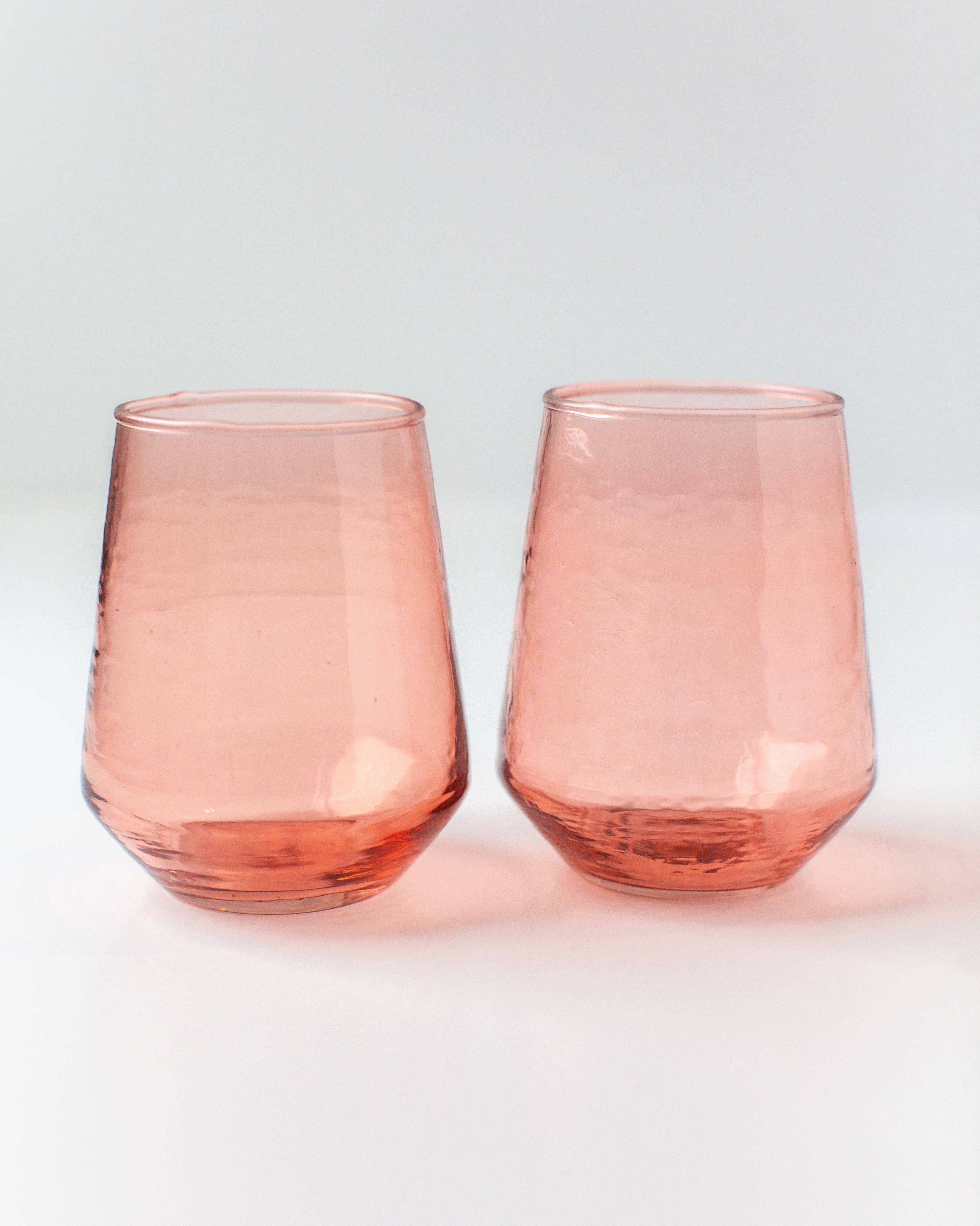 Set of 2 Handblown Hammered Glass Tumbler - Blush