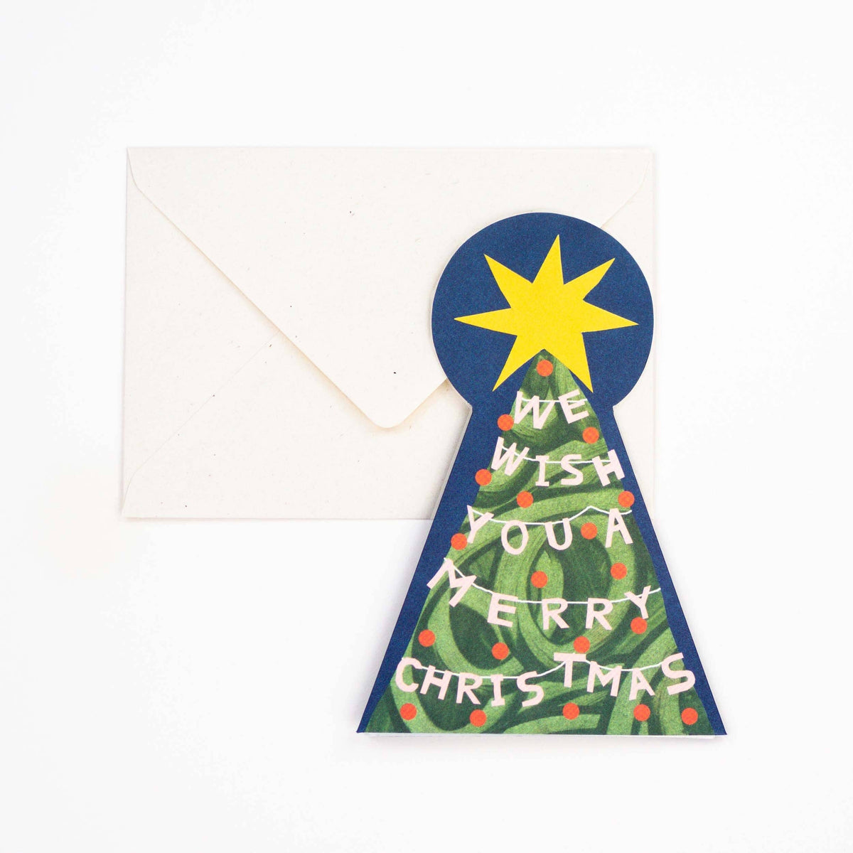 Hadley star topped Christmas tree card standing with sides folded out detail