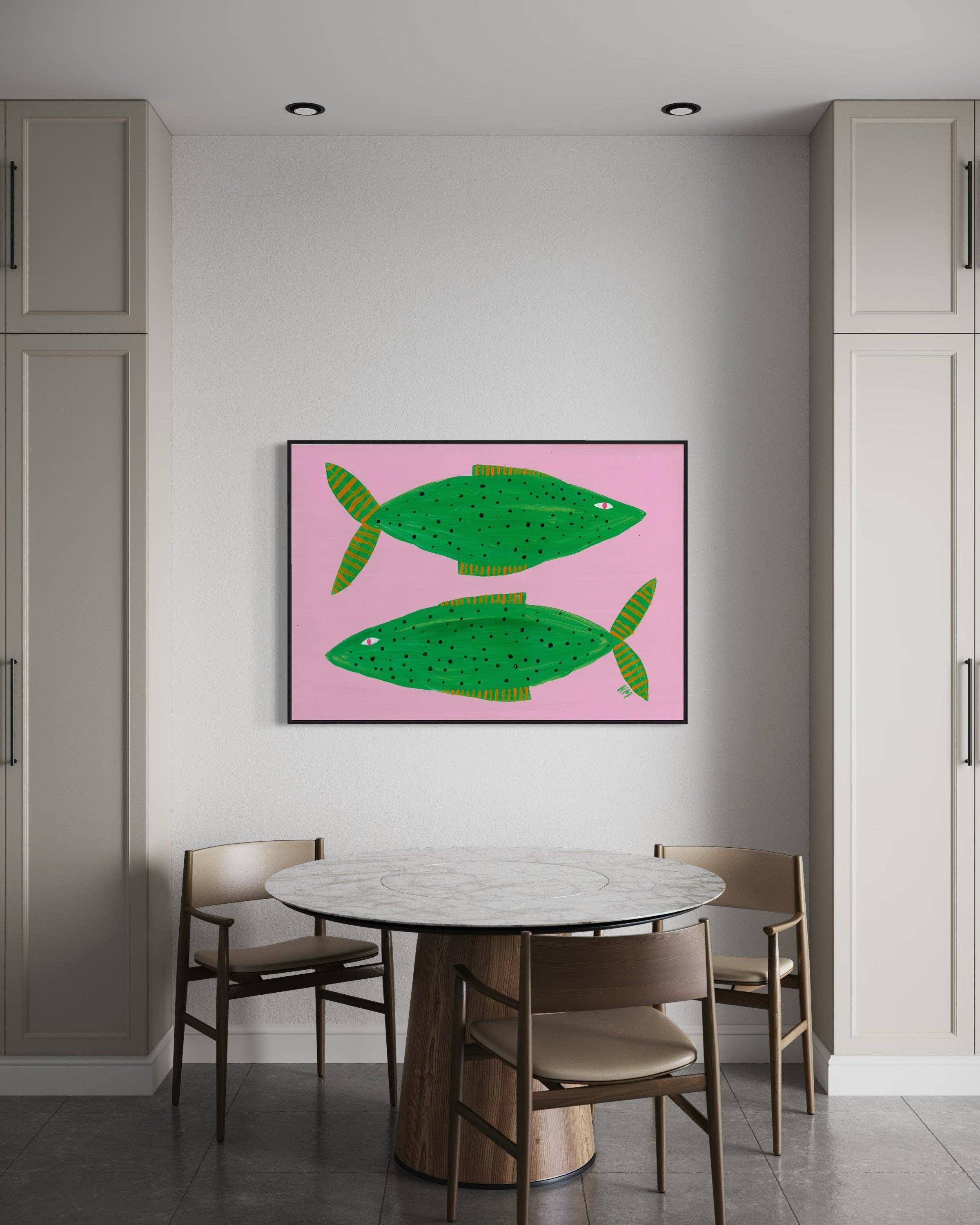 Two pink fish by Nancy McKie - Unframed