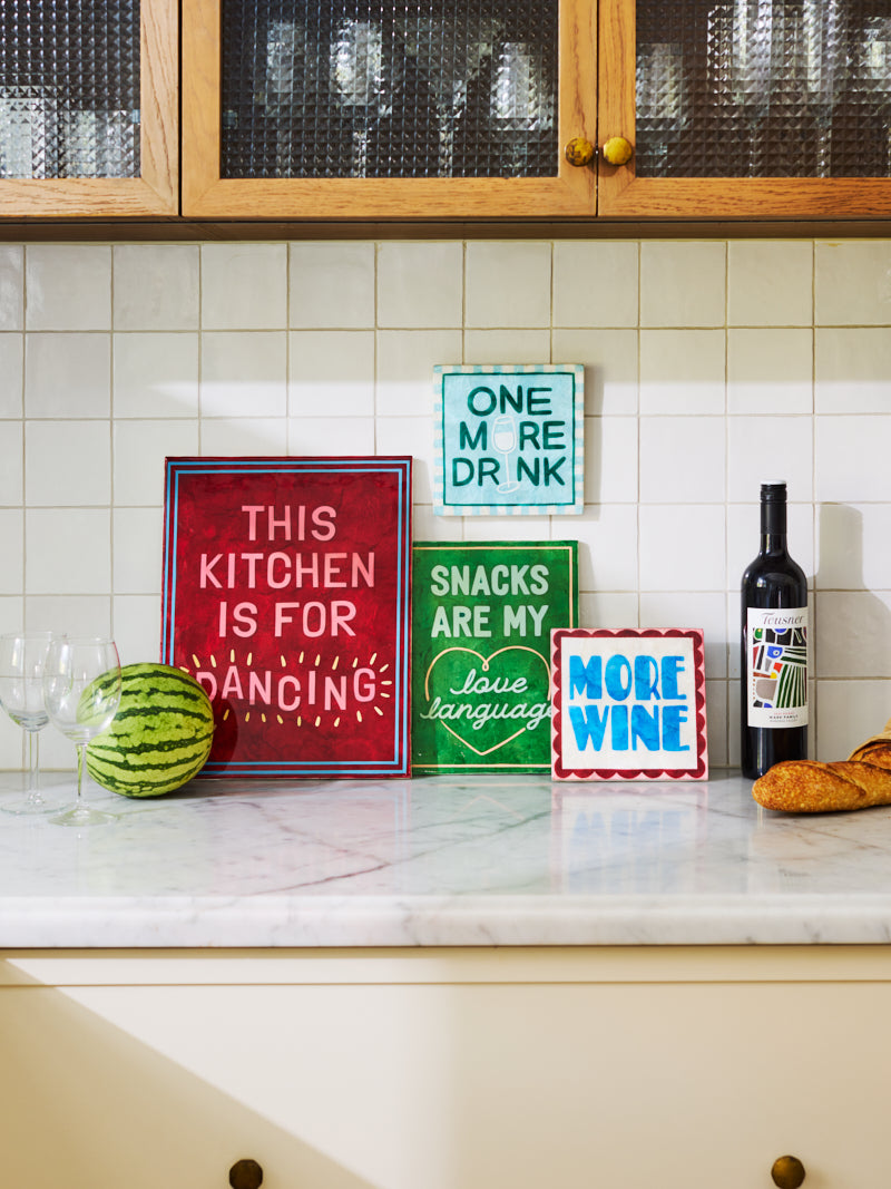 Close up of the shimmering berry and pink Fun House Kitchen Large Tile