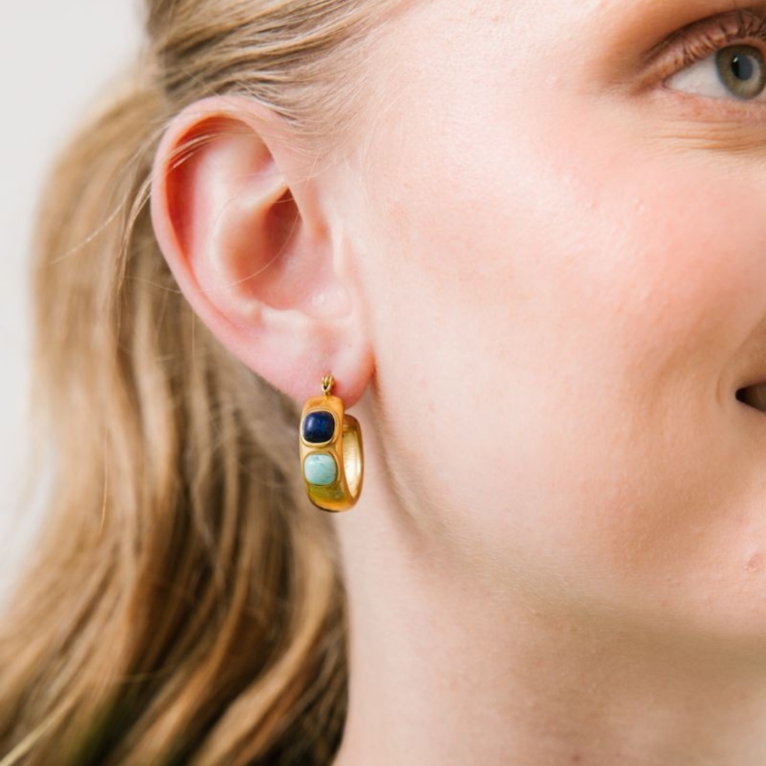 Double Blues Waterproof Hoop Earrings
