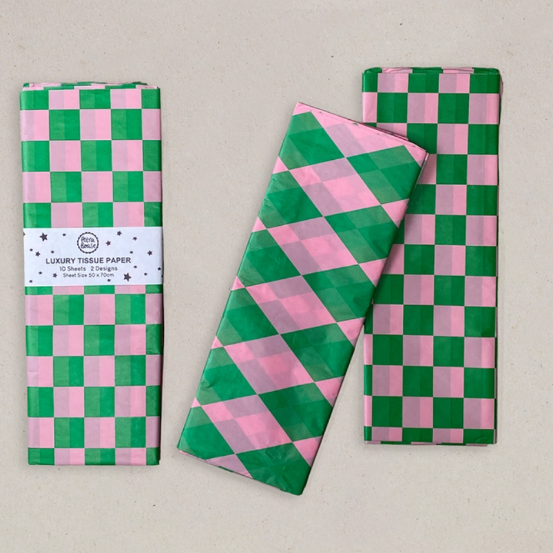 Luxury Tissue Paper Chequerboard/Diamond - Green/Pink