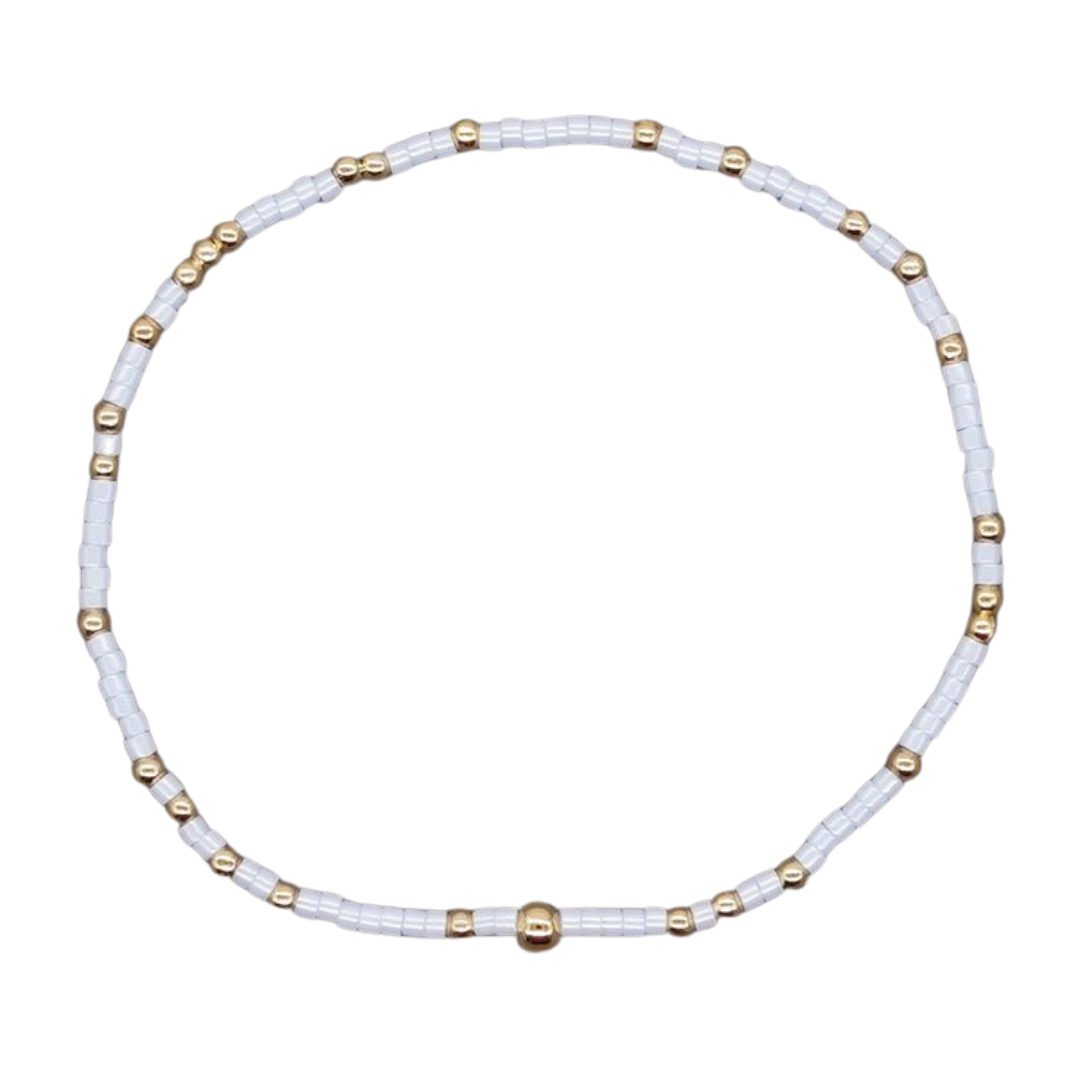 Dainty Seed Bead Bracelet - White/Grey