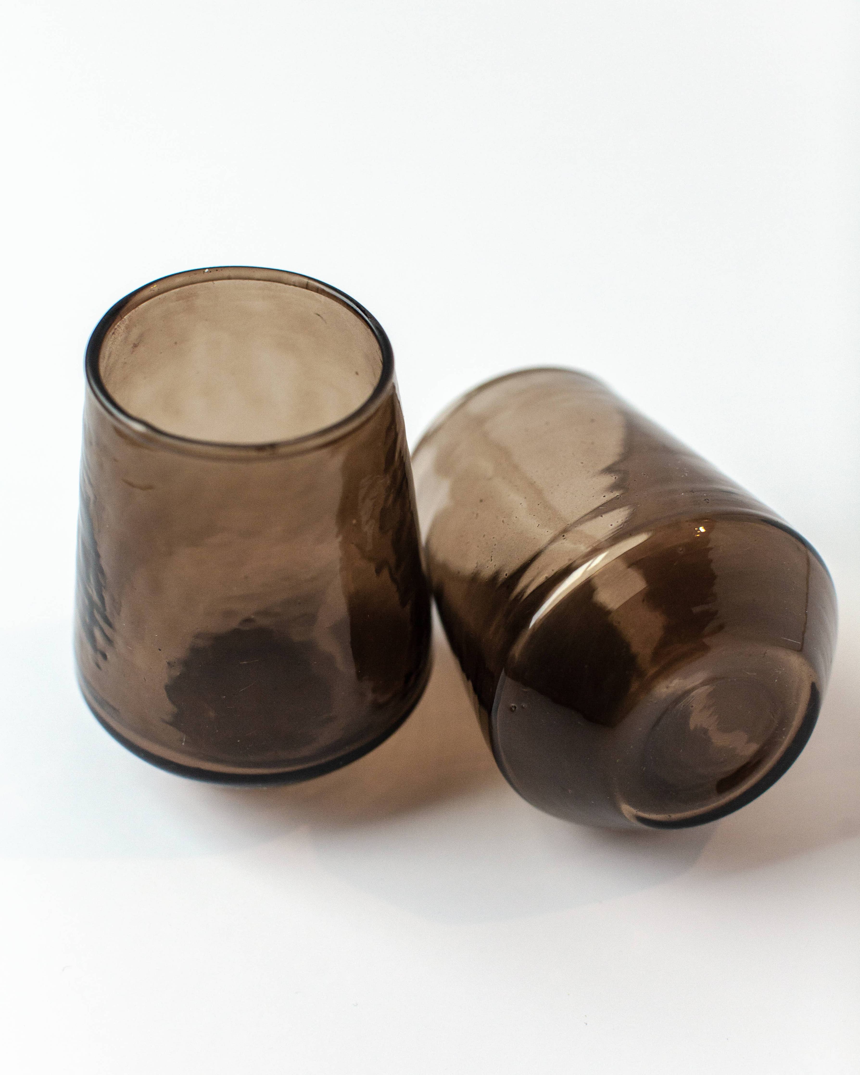 Set of 2 Handblown Hammered Glass Water Tumbler - Smoke