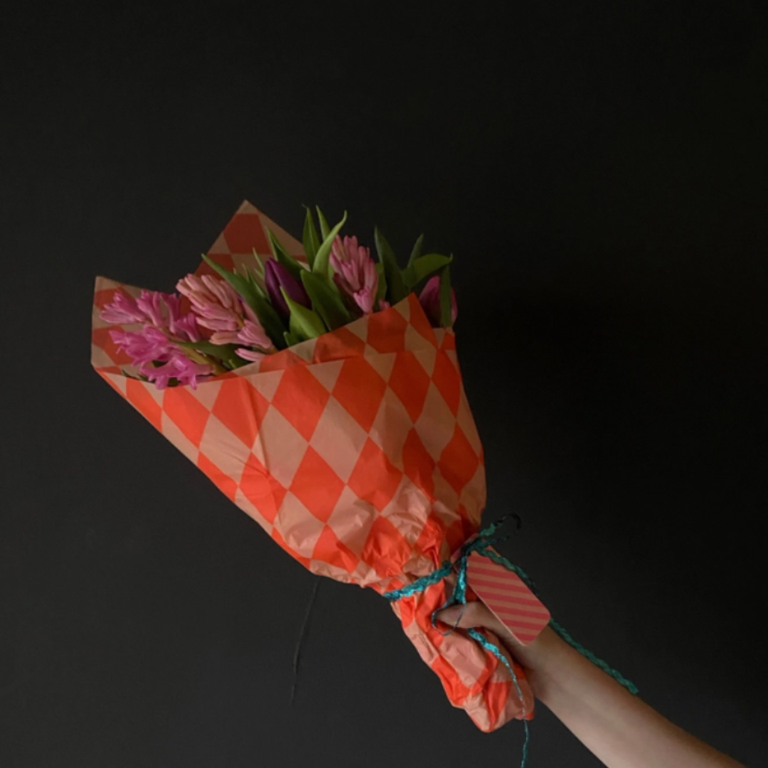 Luxury Tissue Paper Diamond/Stripe- Fluoro Orange & Peach