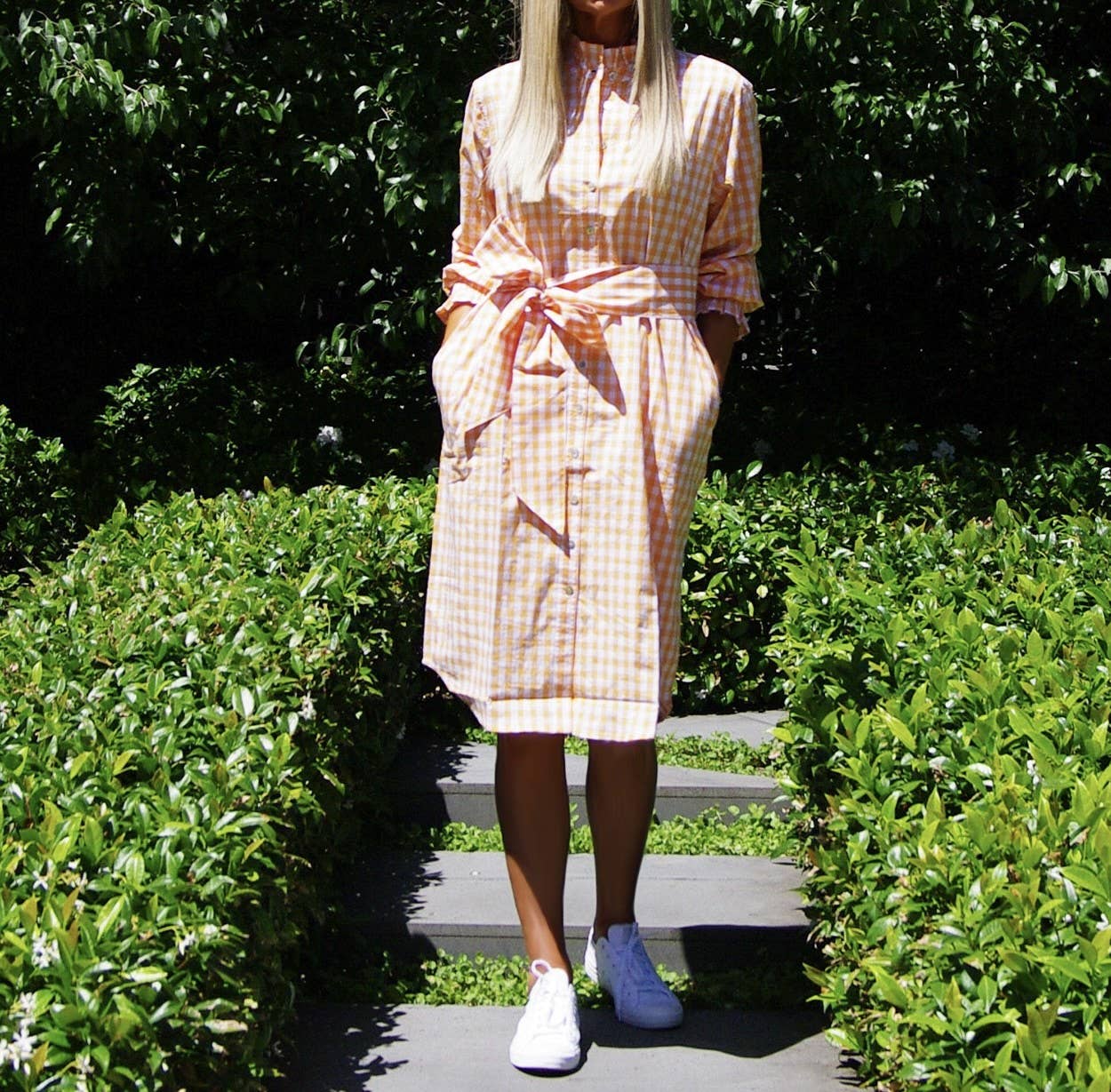 Gracie Cotton Gingham Shirt Dress - Mandarin