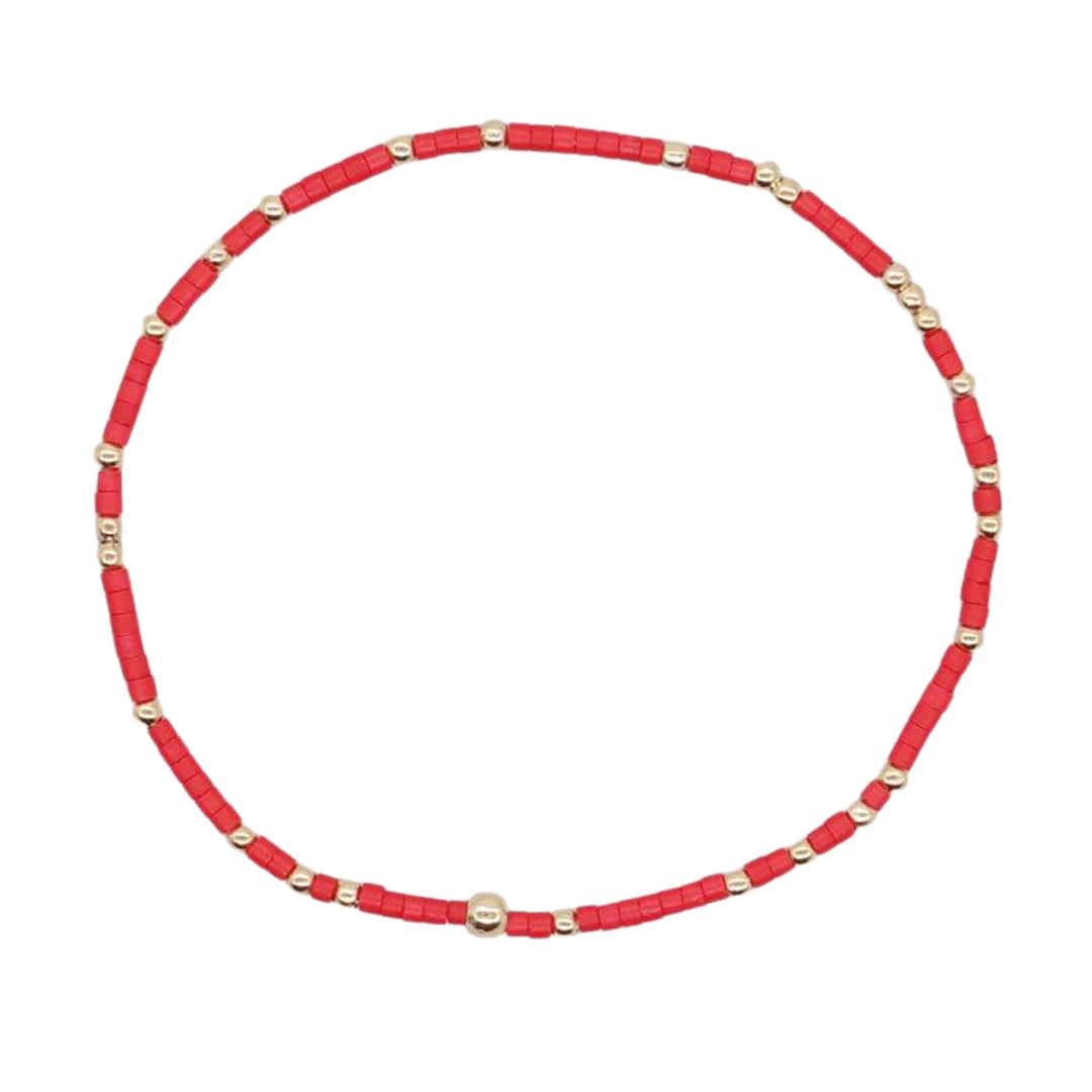 Dainty Seed Bead Bracelet - Red