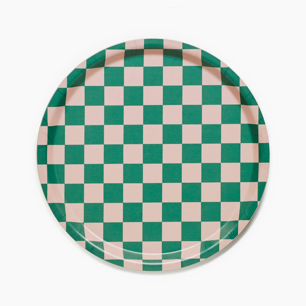 Checker Peach Tulip Round Serving Tray - 31 cm