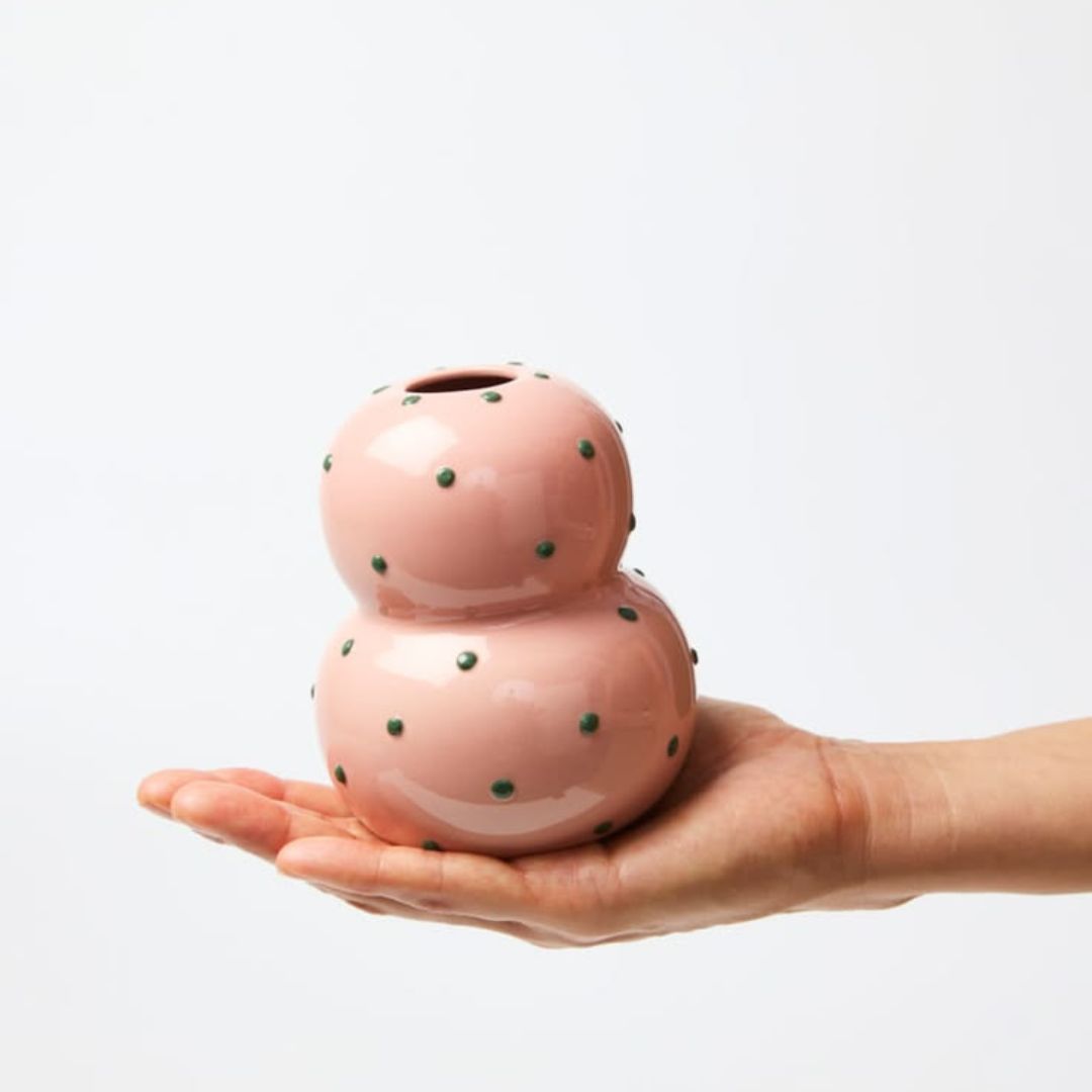 FONDA VASE PINK GREEN DOTTY