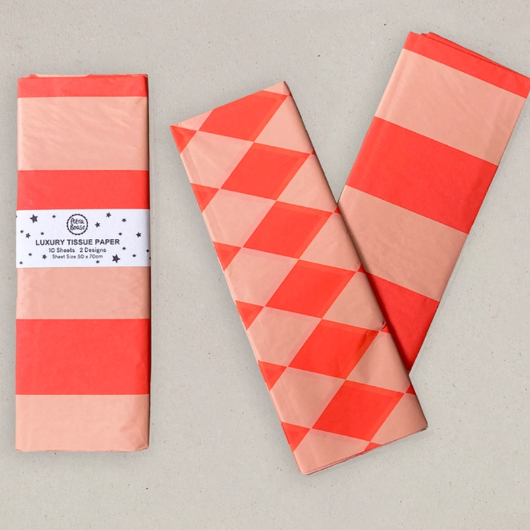 Luxury Tissue Paper Diamond/Stripe- Fluoro Orange & Peach