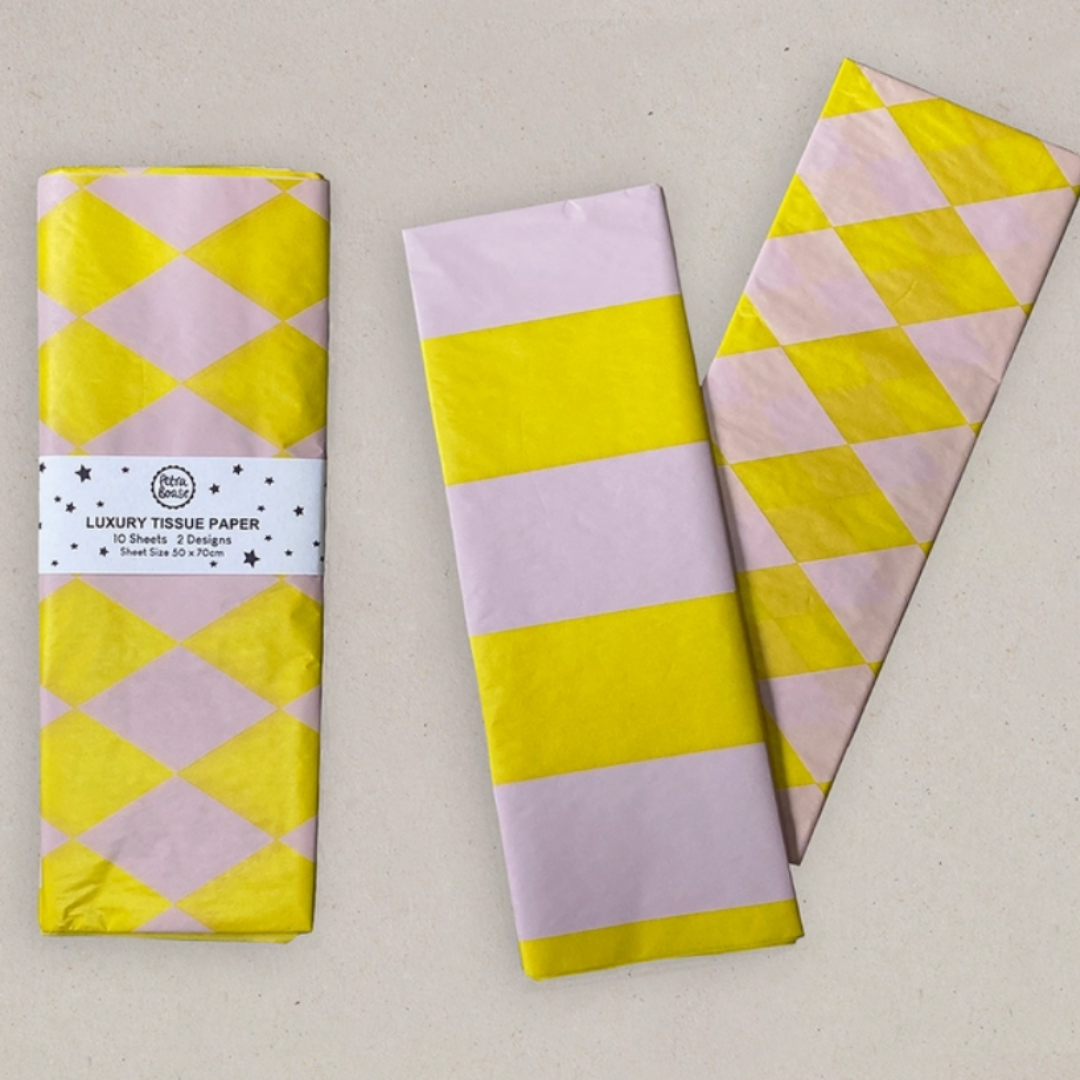 Luxury Tissue Paper Diamond/Stripe- Acid Yellow/Dusty Lilac